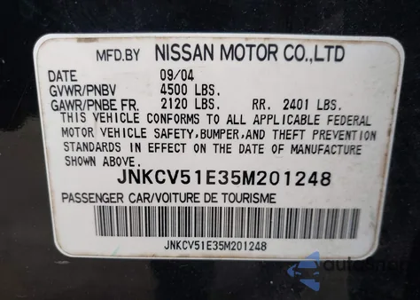 2005 Infiniti G35 z USA, uszkodzony, nr VIN JNKCV51E35M201248